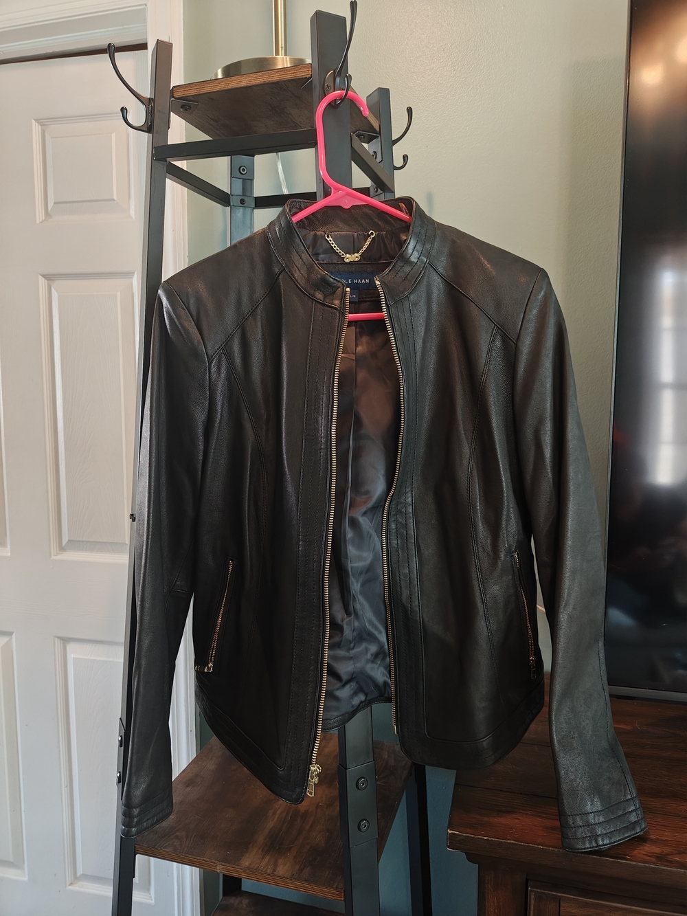 Cole Han Black Leather Racer Jacket
